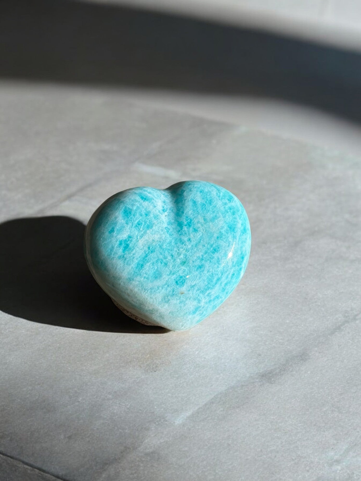 Amazonite crystal heart in gem grade