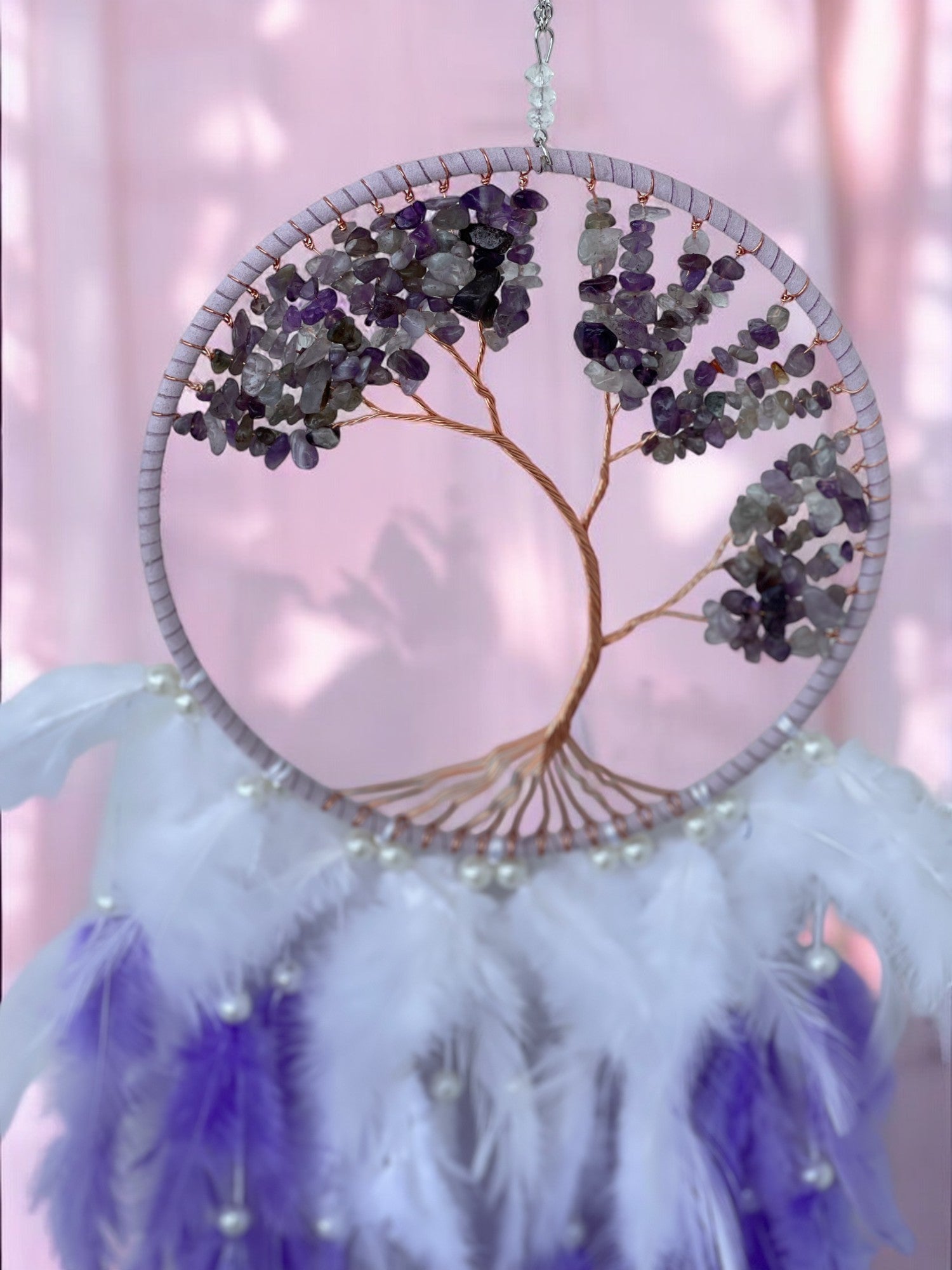 Amethyst dreamcatcher with chips and life tree