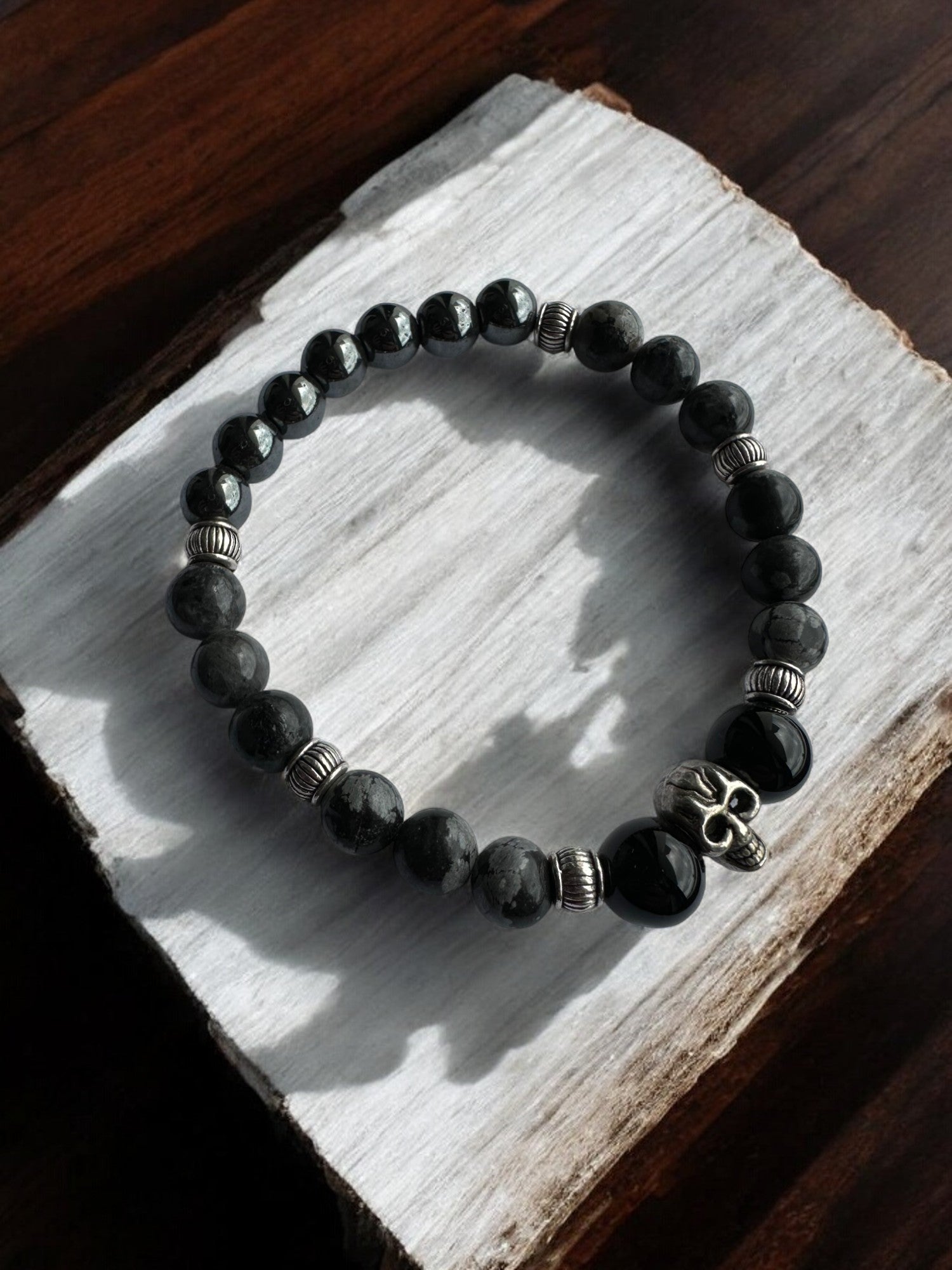 Black onyx and snowflake obsidian protective bracelet