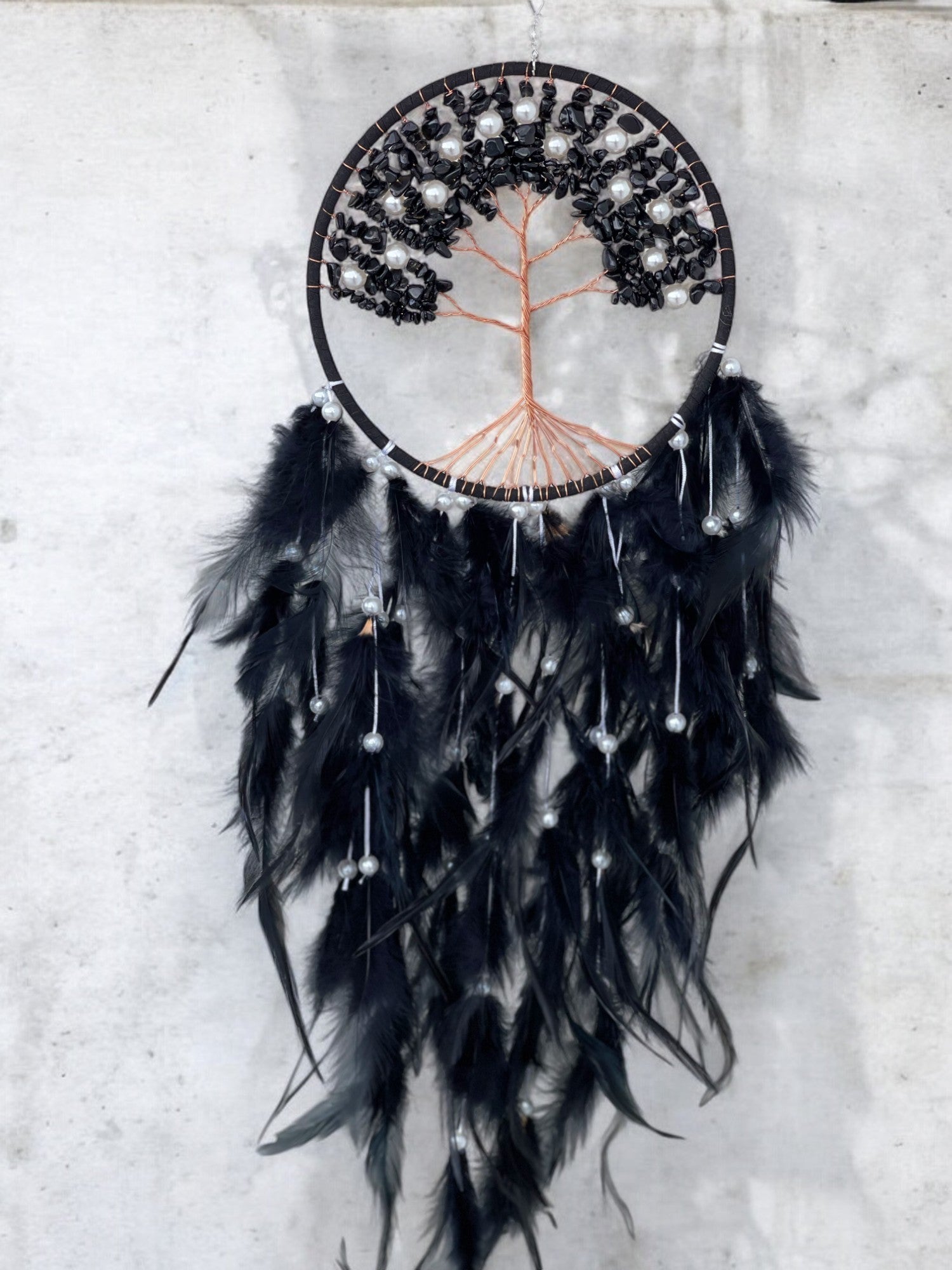 Black onyx crystal dreamcatcher