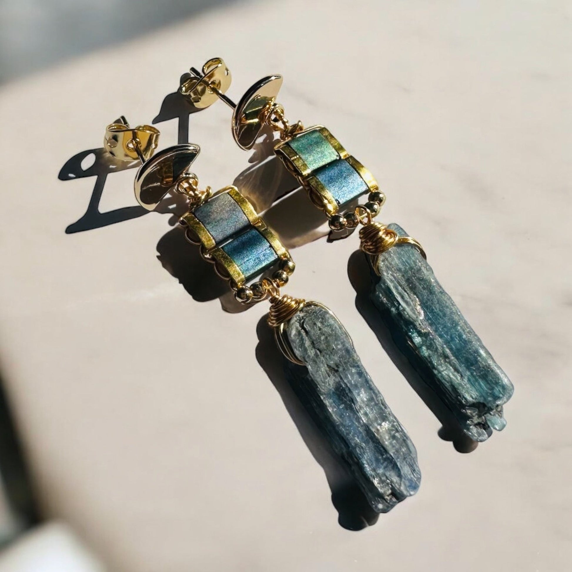 Blue kyanite statement earrings