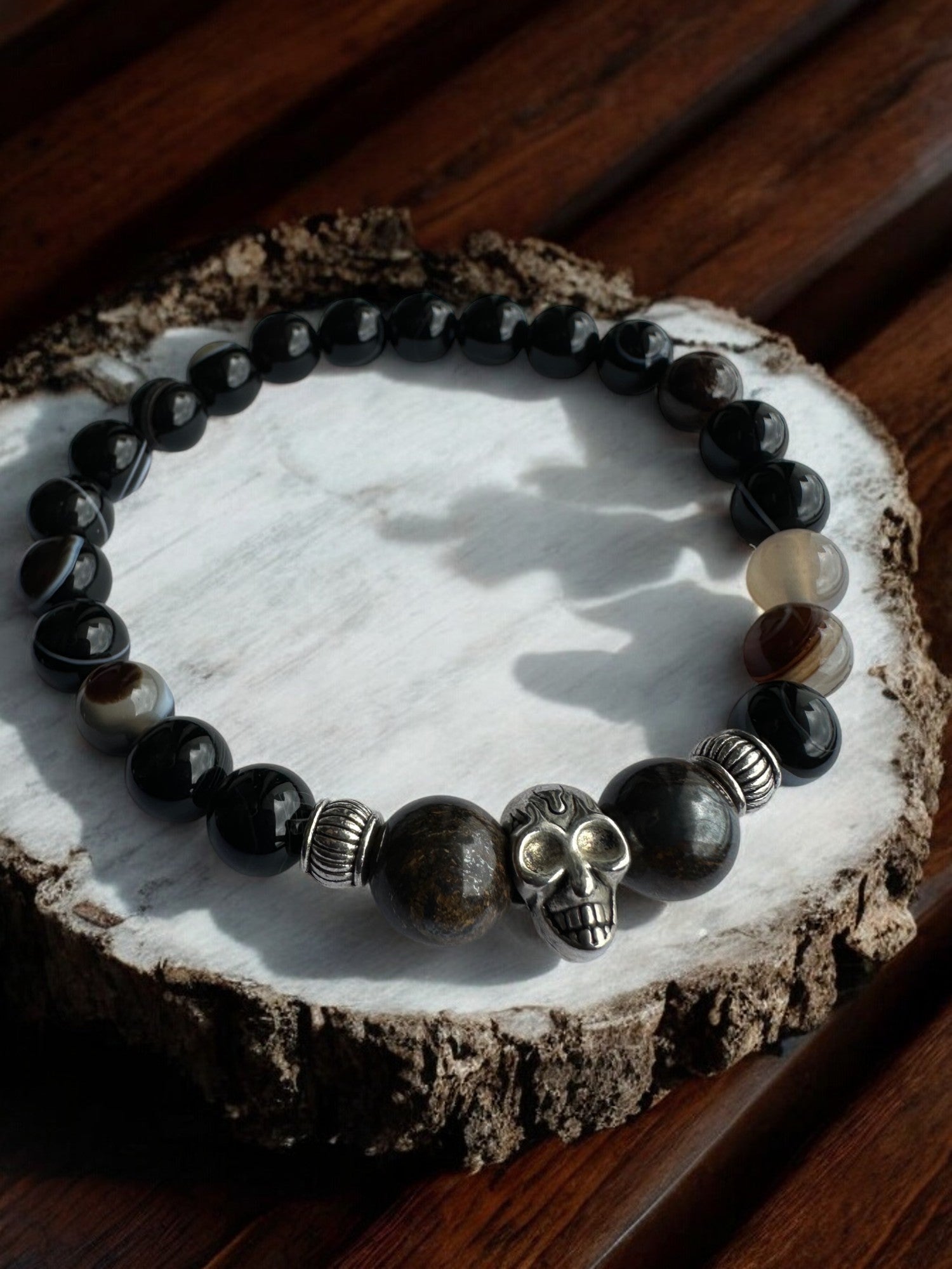 Bronzite and Agate Skull Crystal Bracelet