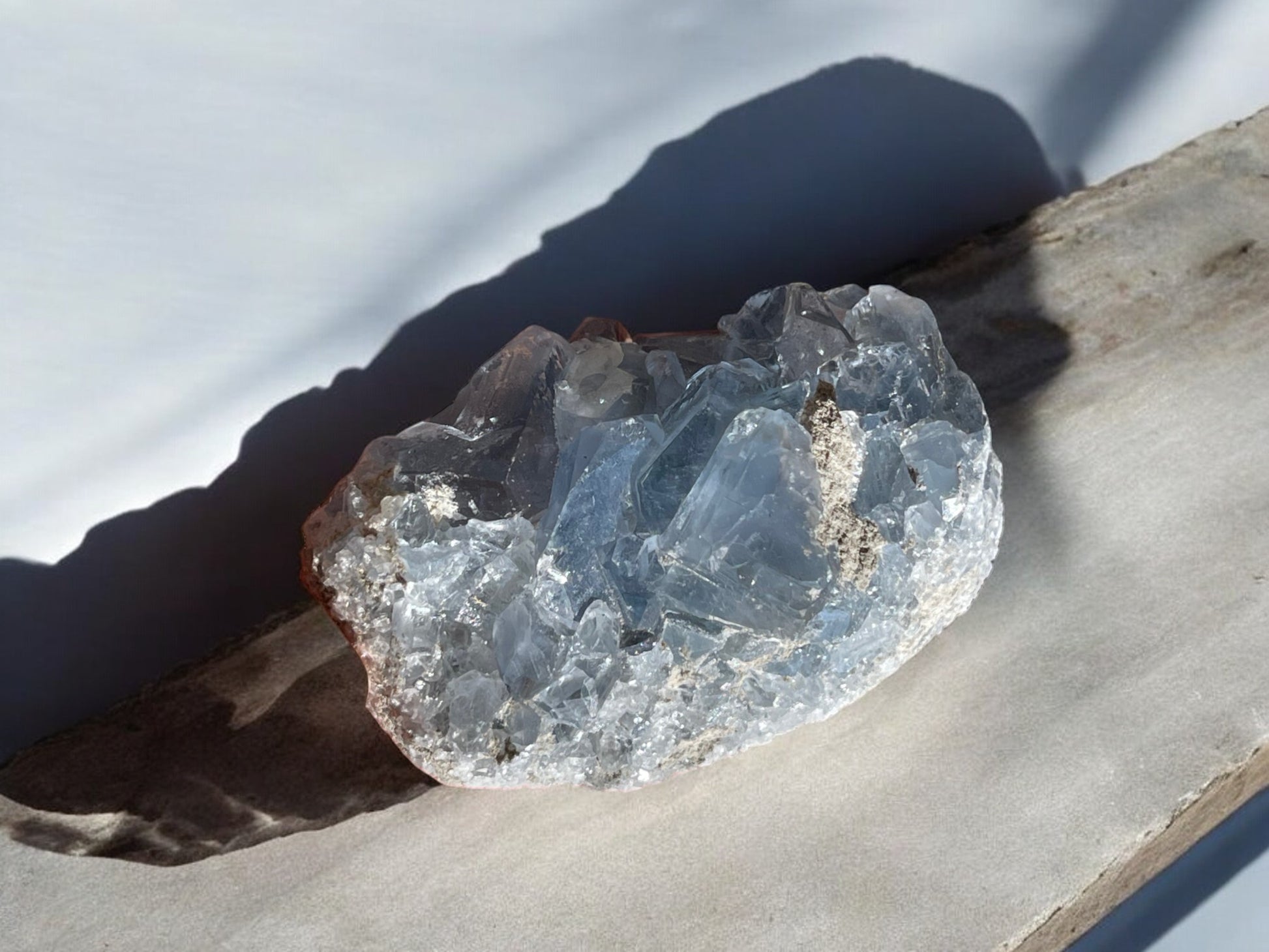 Celestite raw crystal on a slab