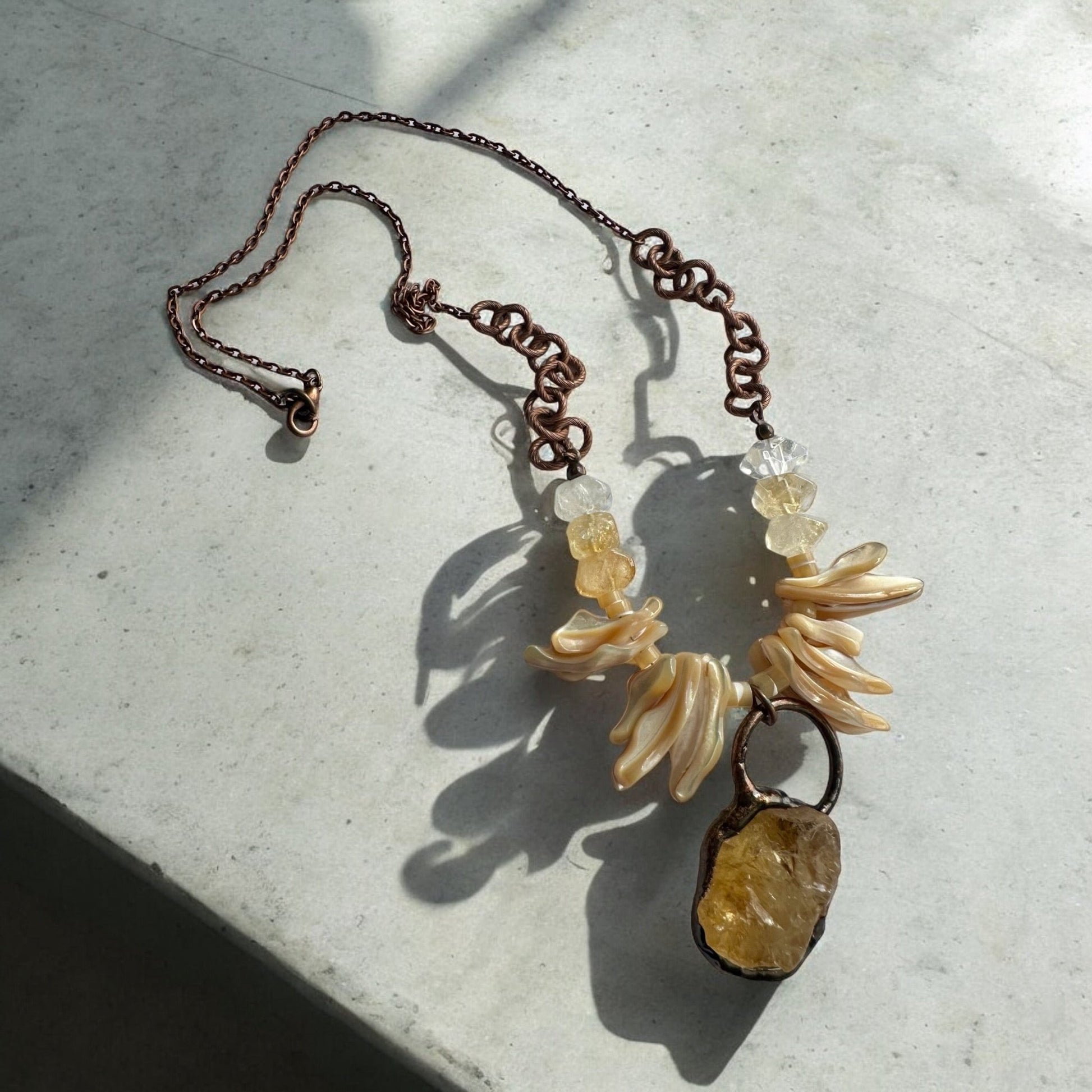 Citrine and Pearl Handmade Crystal Necklace