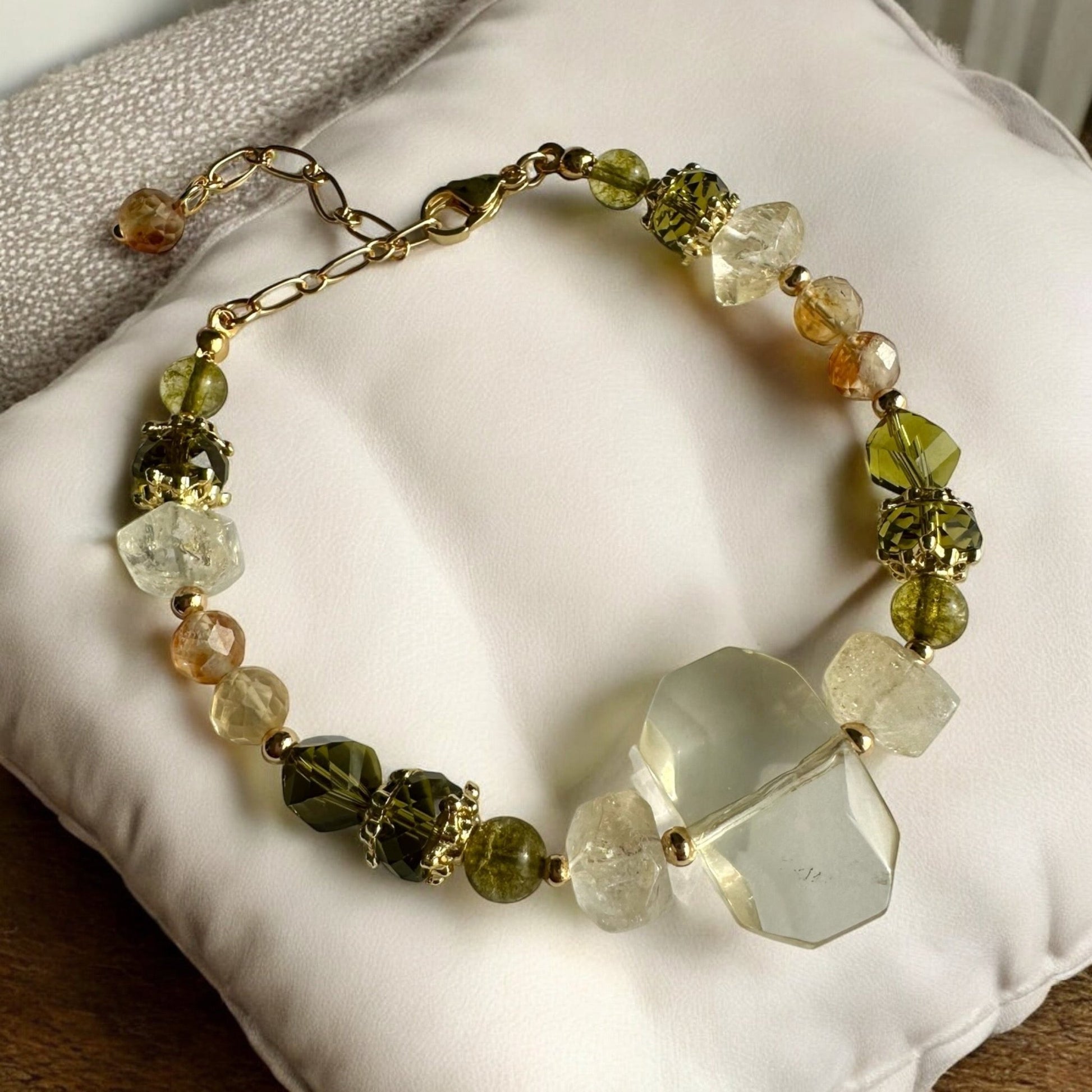 Citrine, lemon quartz & green quartz crystal bracelet