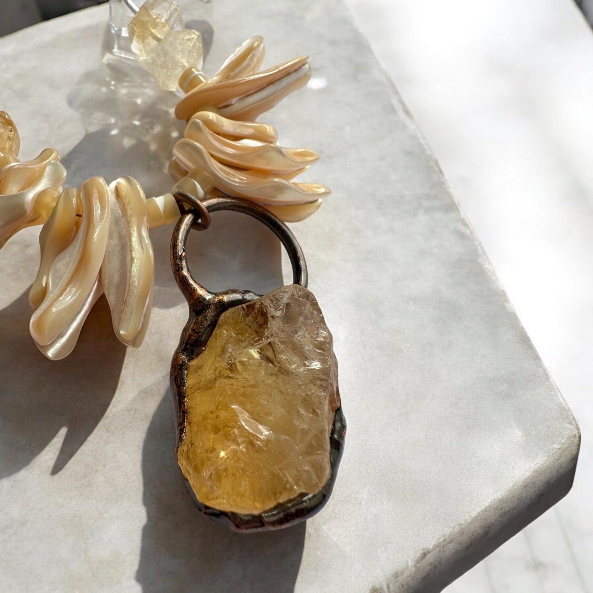 Citrine pendant on a handmade citrine necklace