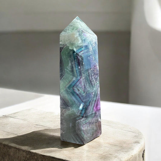 Feather fluorite crystal tower