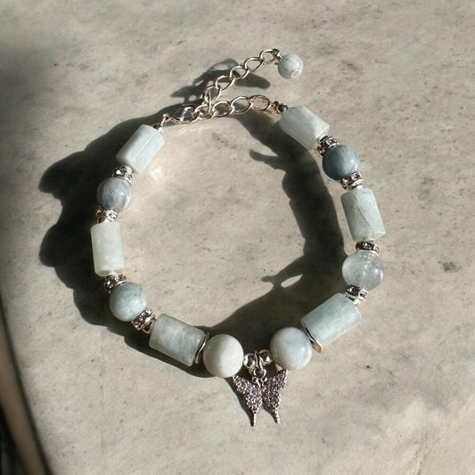 Handmade Aquamarine 925 Silver Crystal Bracelet