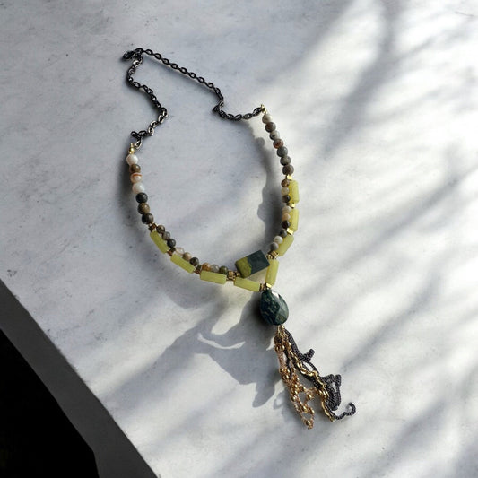 Kambaba jasper and lemon jade custom necklace