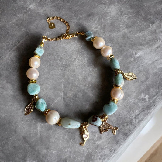 Larimar and Pearl Dolphin Crystal Bracelet