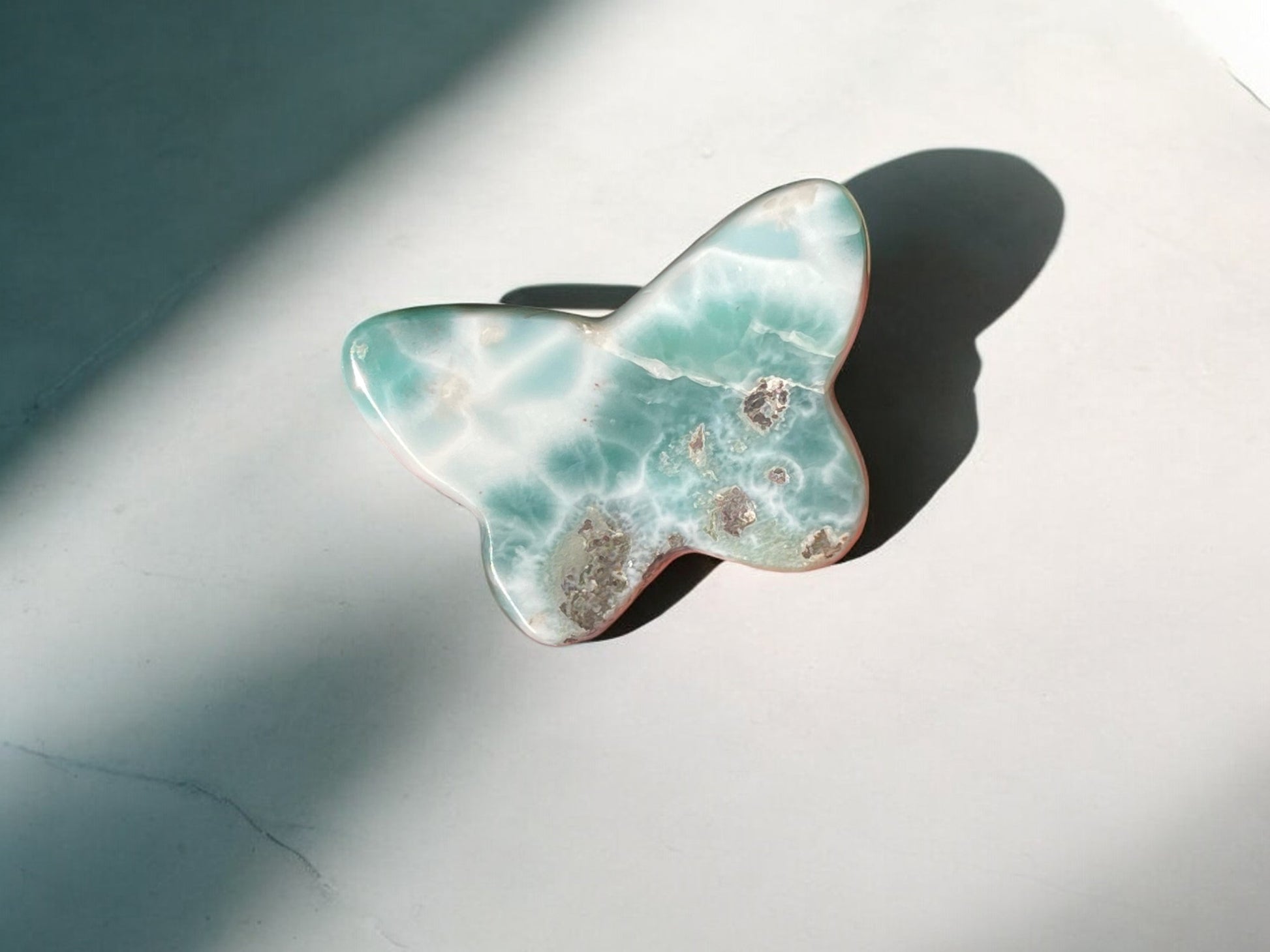 Larimar butterfly crystal figurine back side