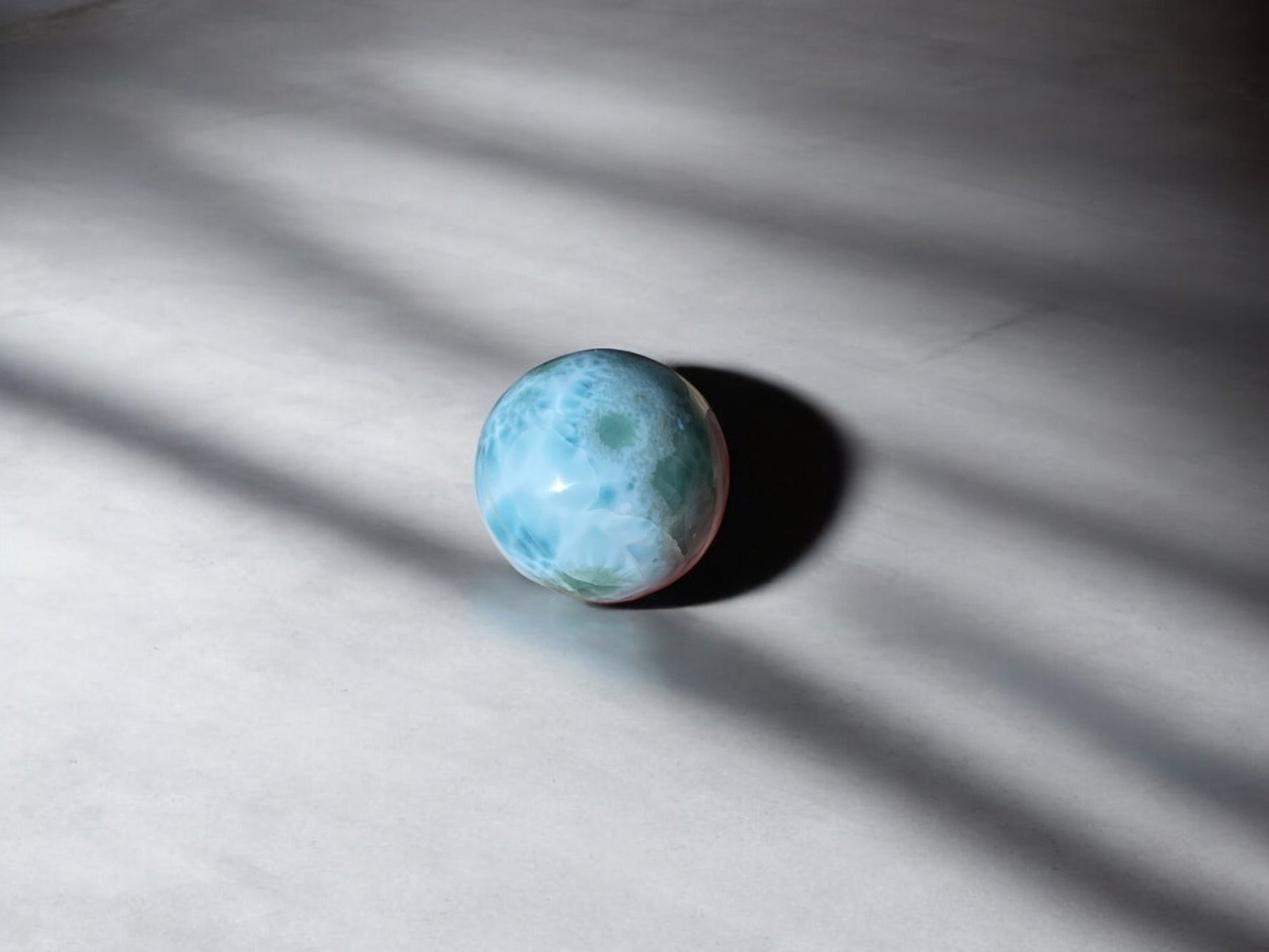 Larimar stone crystal sphere S8 back view