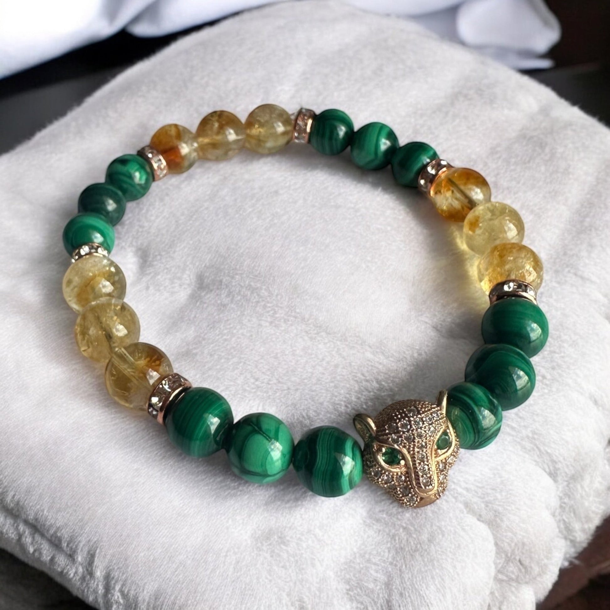 Malachite and citrine panther crystal bracelet