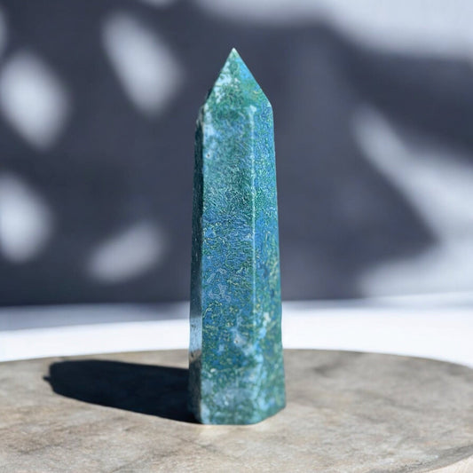 Moss agate crystal tower dark green