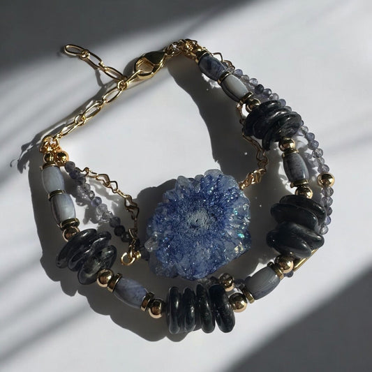 Iolite, Druzy Agate, Shell crystal bracelet