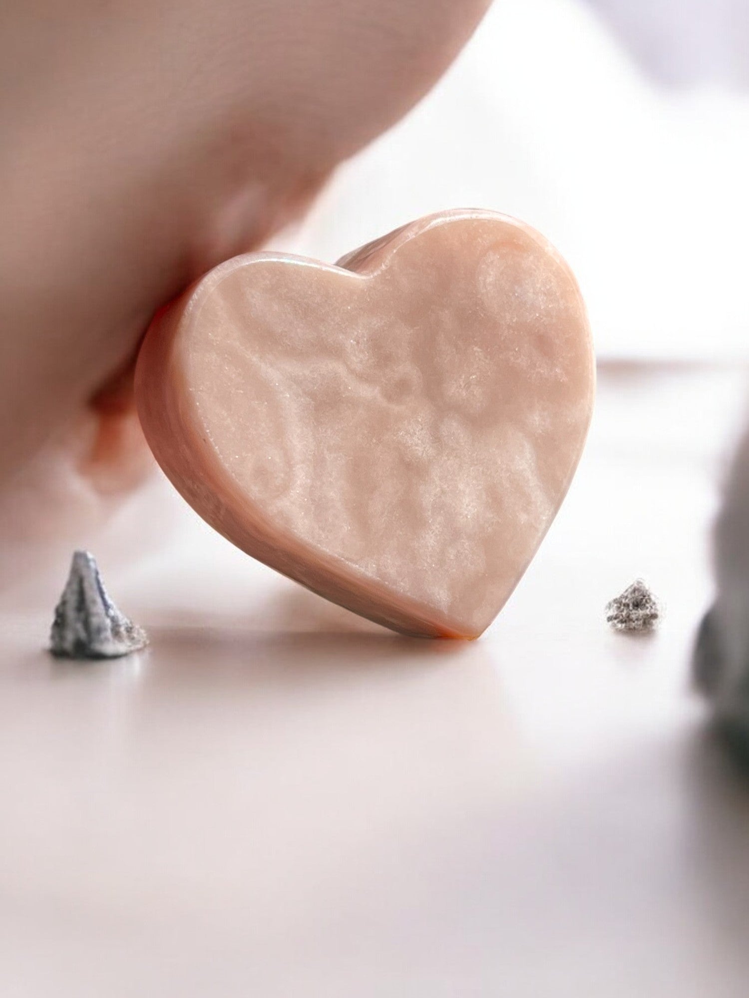 Pink amethyst small crystal heart with patterns