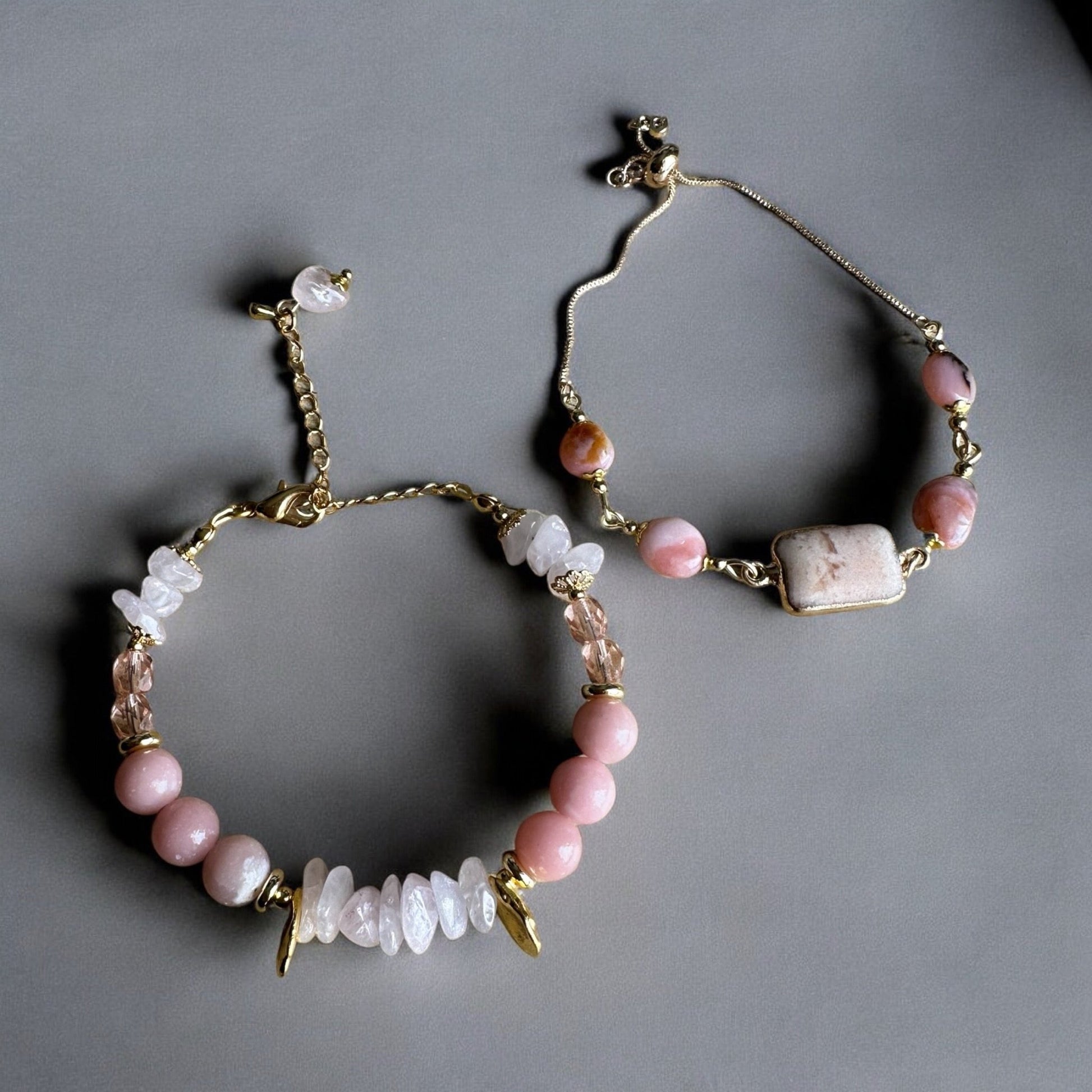 Pink opal and rose quartz gemstone jewellery