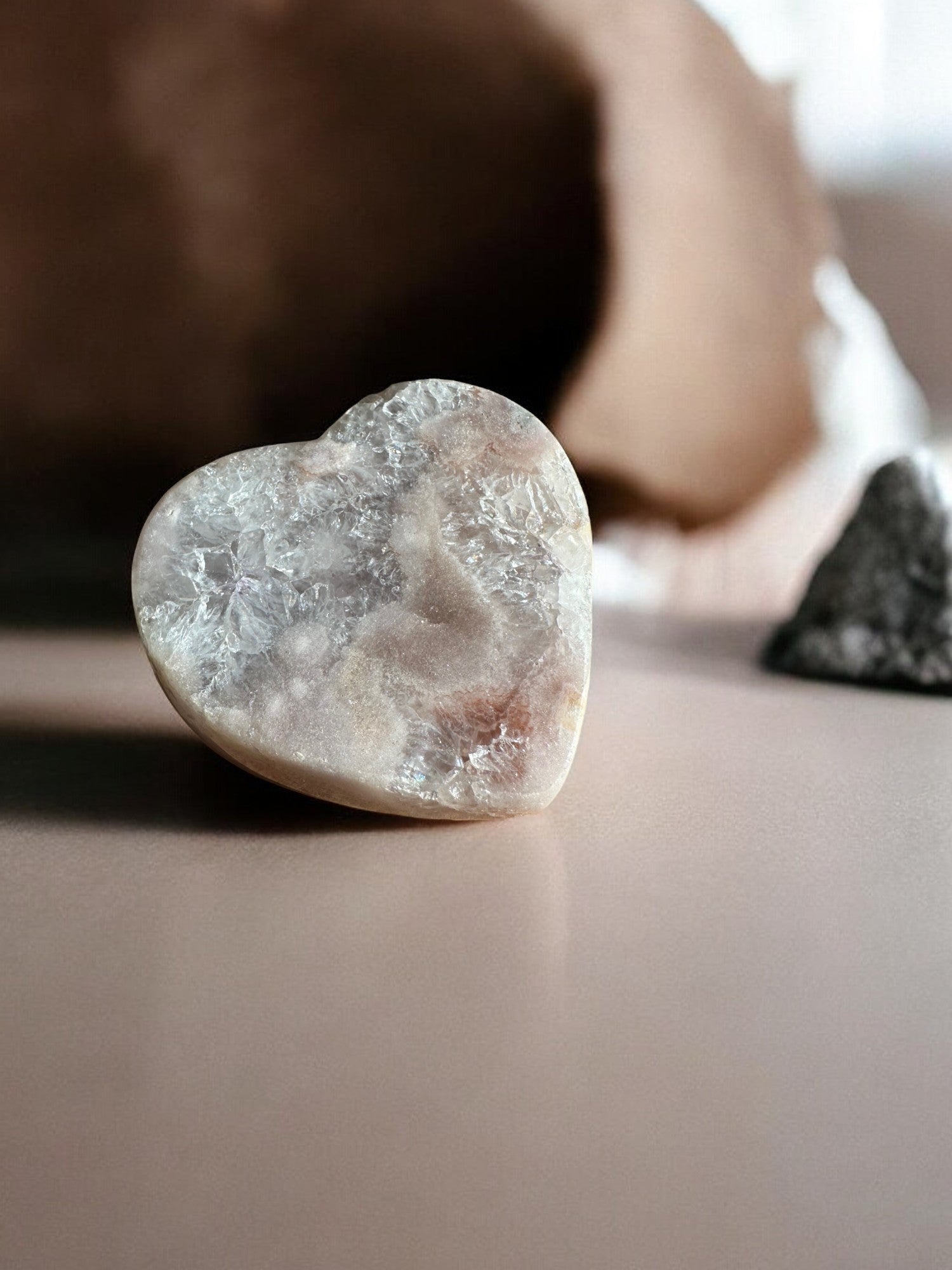 Pink amethyst small crystal heart with quartz