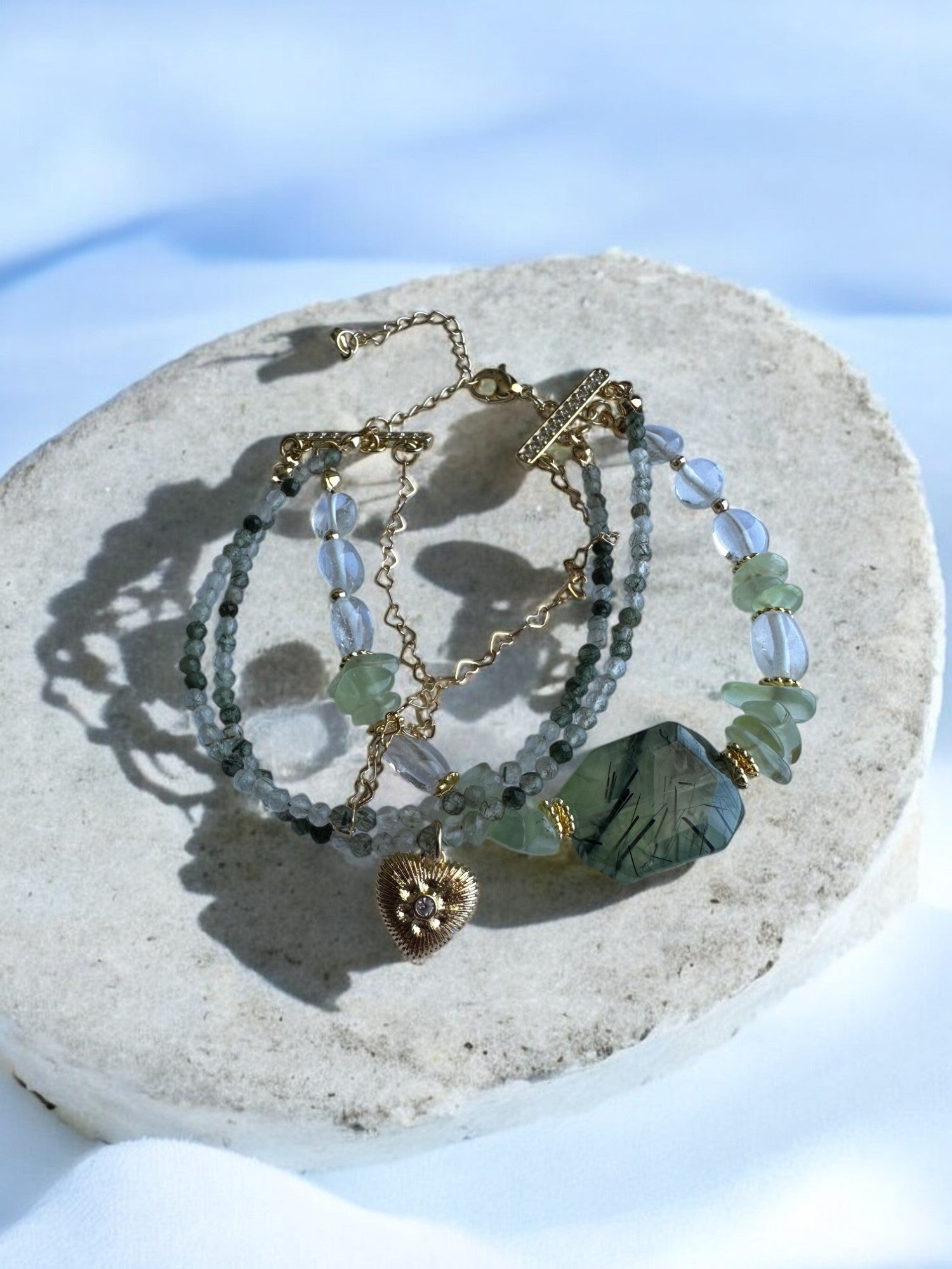 Prehnite 4-Row 18K Gold Plated Crystal Bracelet