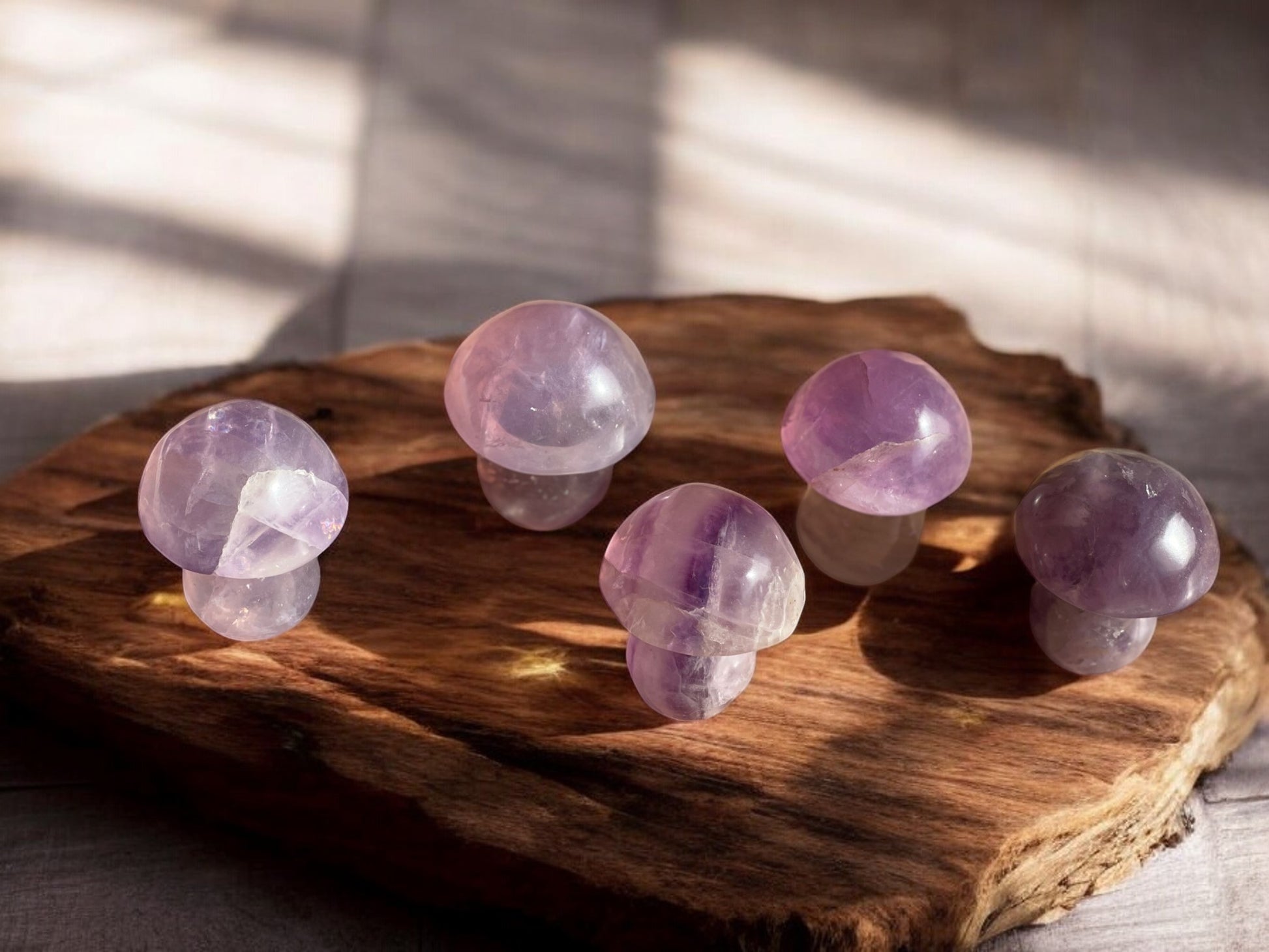 Purple fluorite mushroom crystal figurines