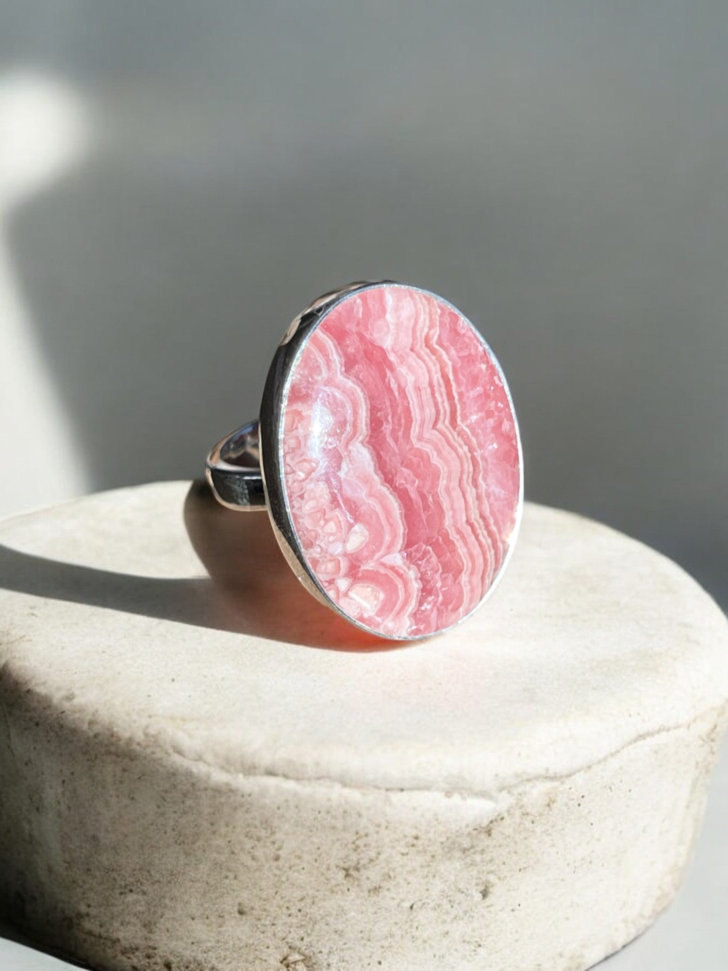 Rhodochrosite crystal ring