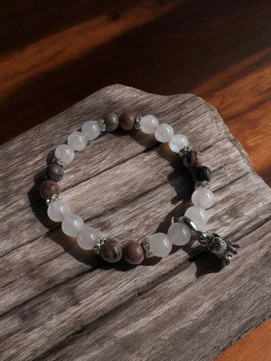 Rose Quartz and Rhodonite Dog Crystal Bracelet