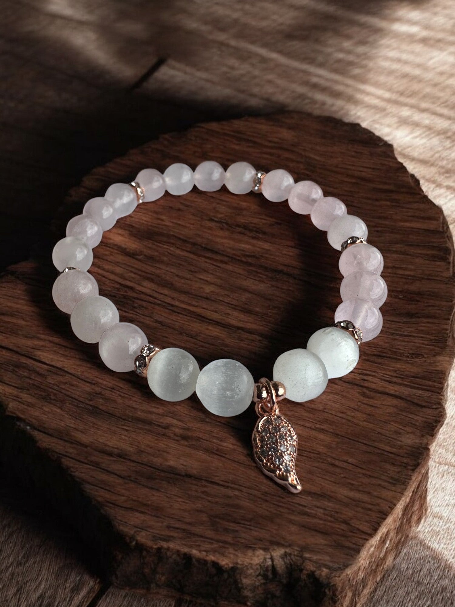 Rose Quartz and Selenite Wing Crystal Bracelet