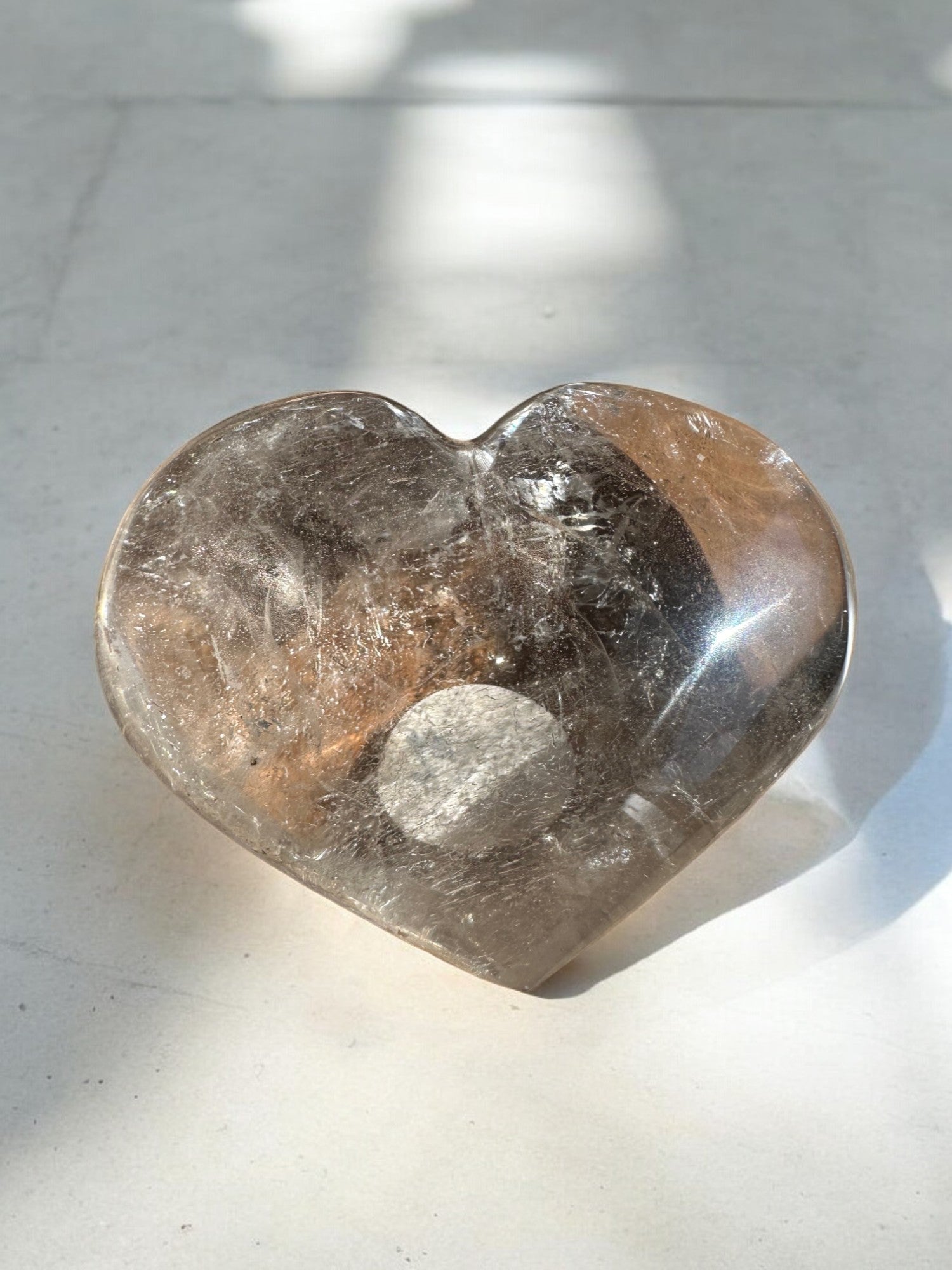 Smoky quartz crystal heart close view