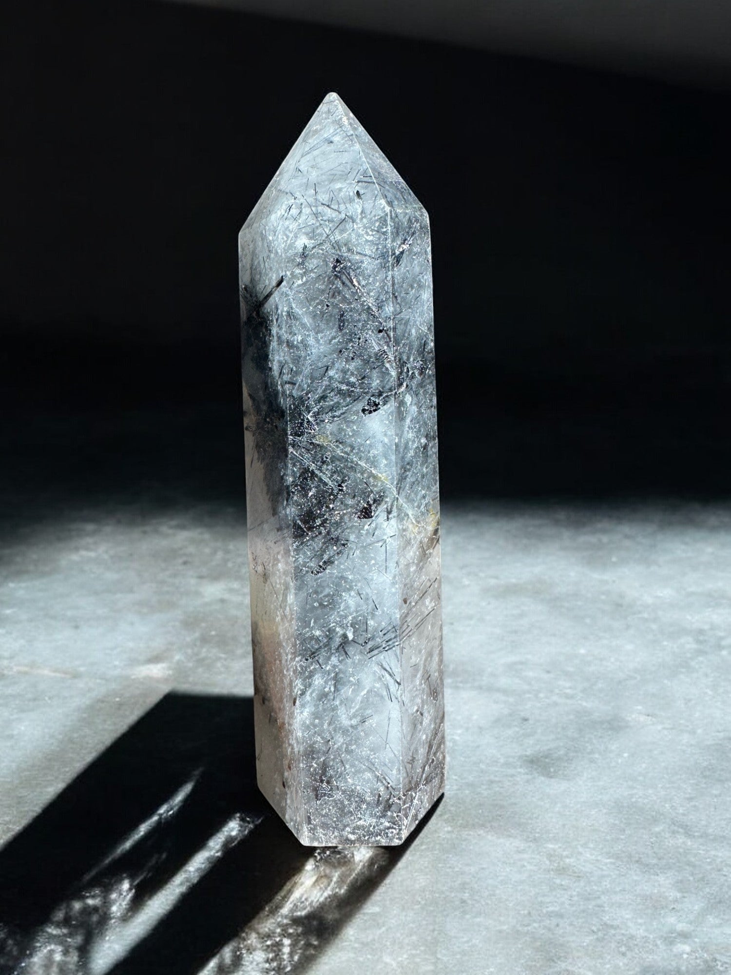 Tourmalinated quartz crystal tower B back view