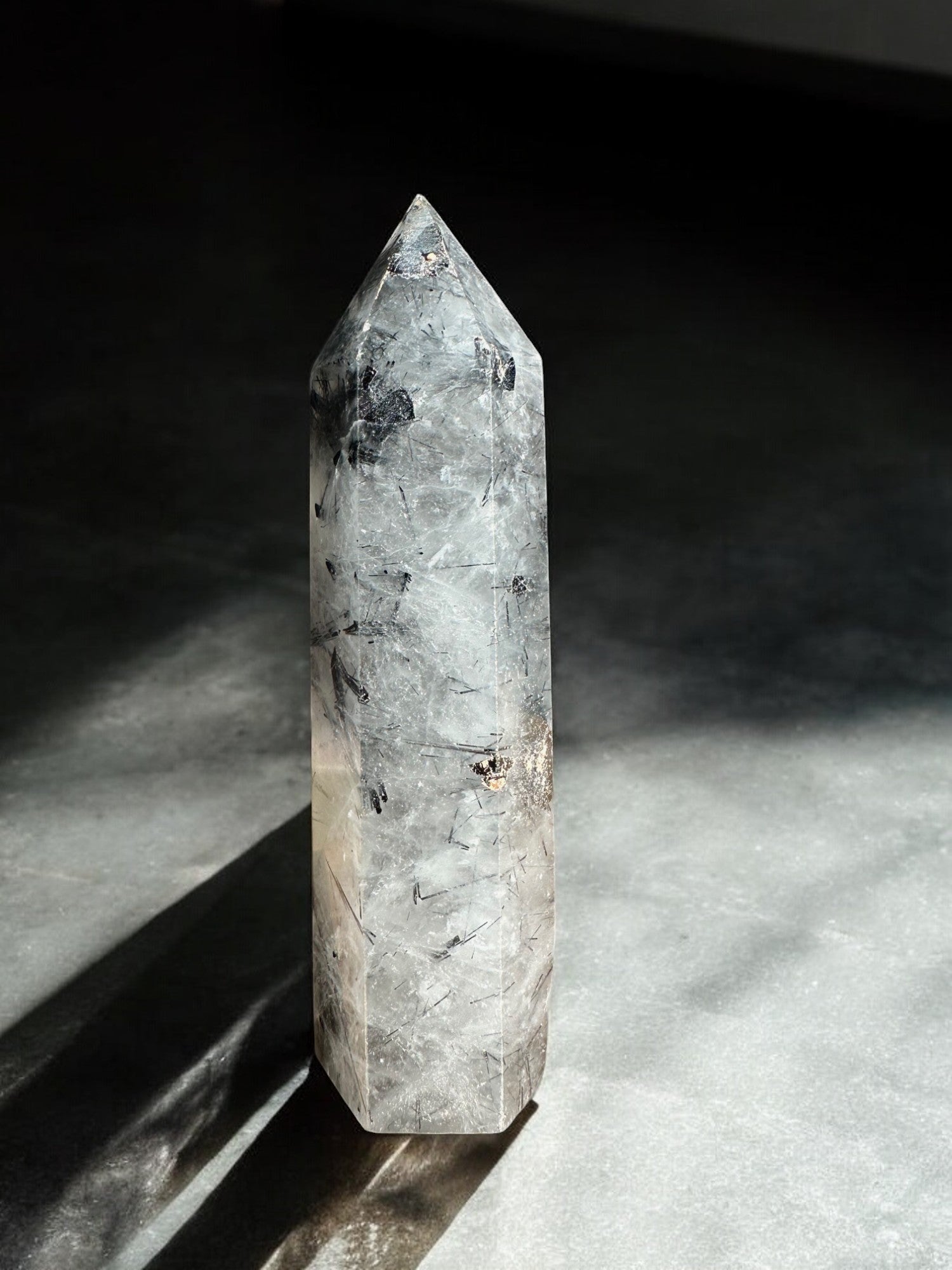 Tourmalinated quartz crystal tower C BACK view