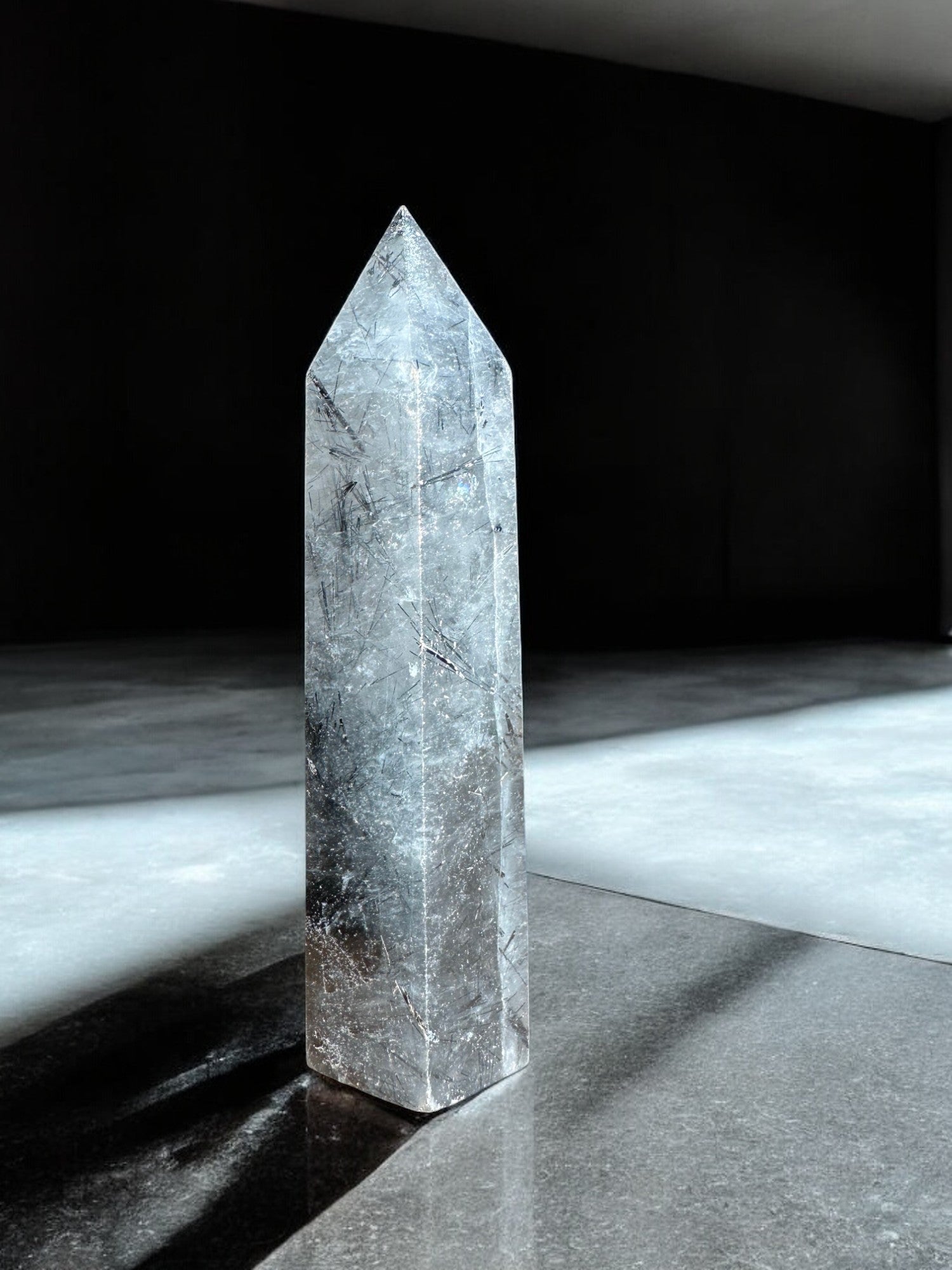 Tourmalinated quartz crystal tower D back view