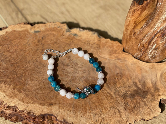 Blue Apatite and crazy agate monkey bracelet