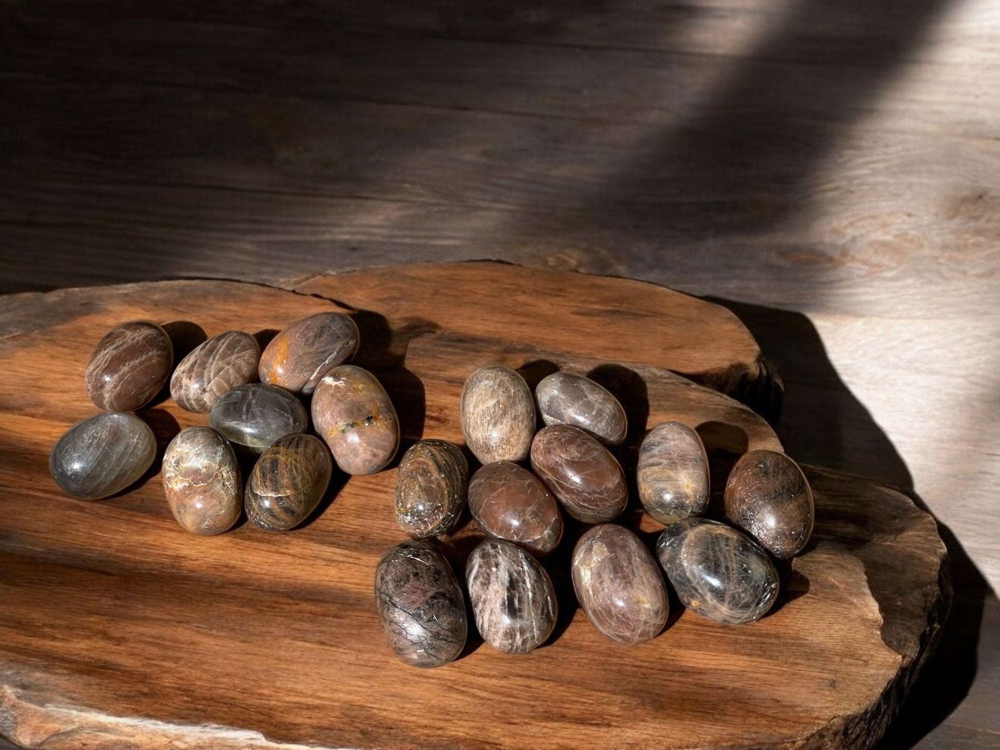 Black moonstone tumbled crystals