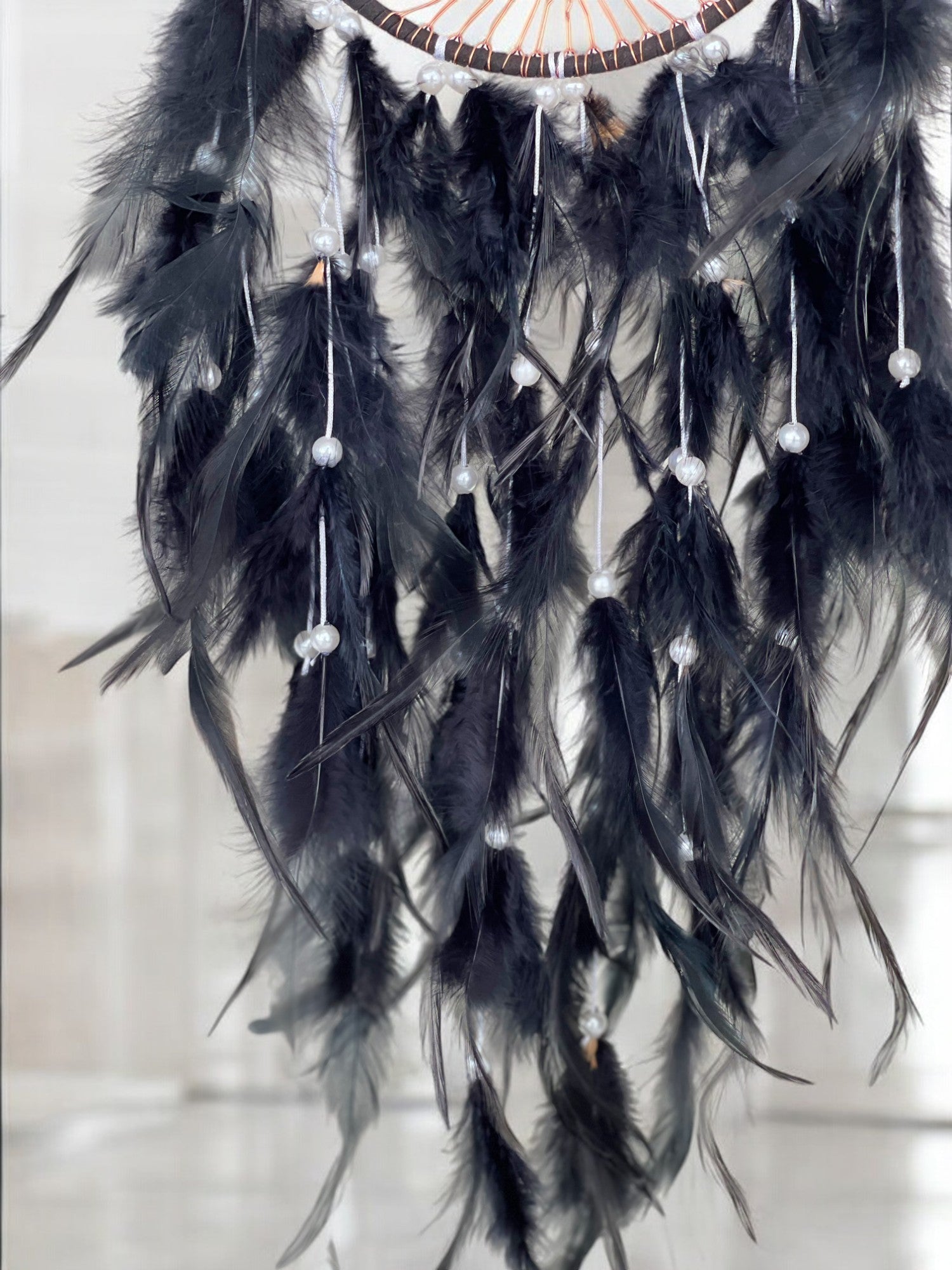 Black onyx dreamcatcher with feathers