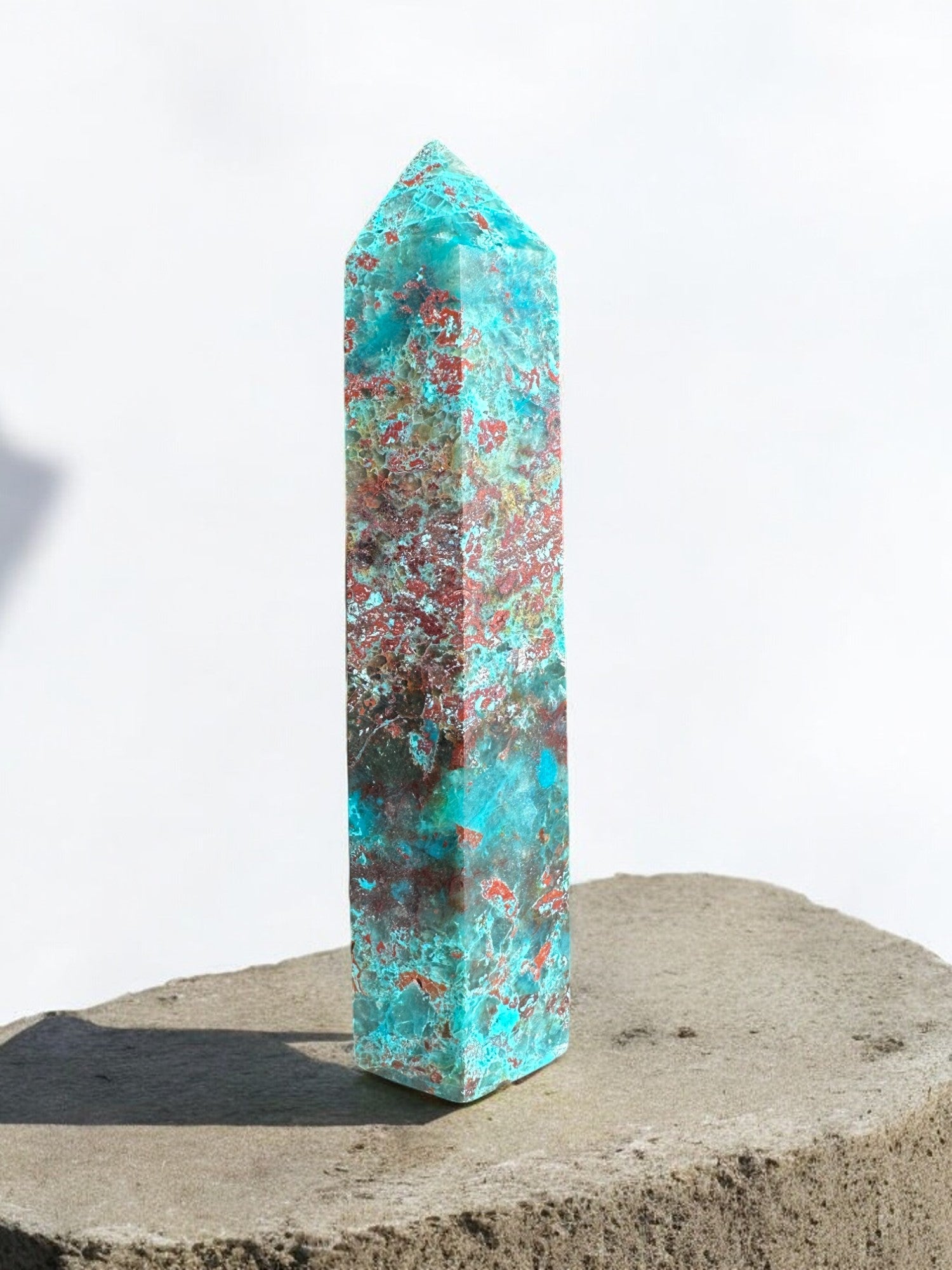 Chrysocolla crystal tower option C32 front view