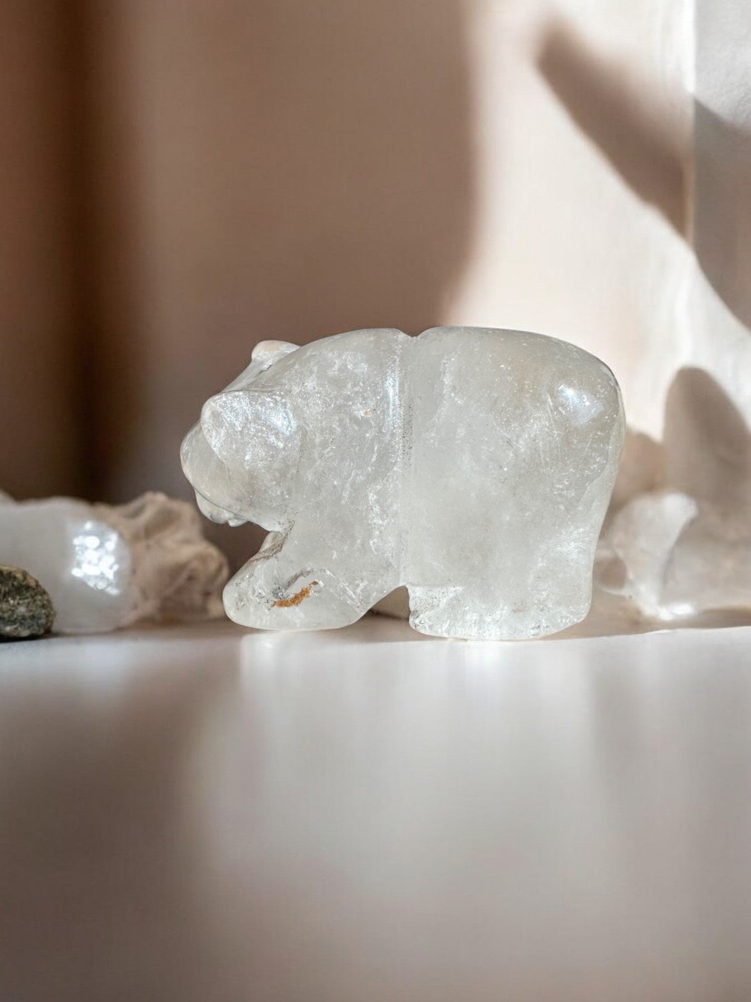 Clear quartz bear crystal figurine