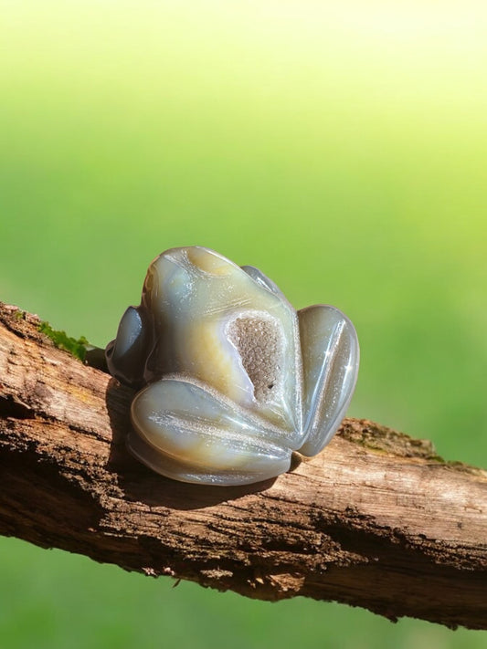 Druzy agate crystal figurine in shape of frog