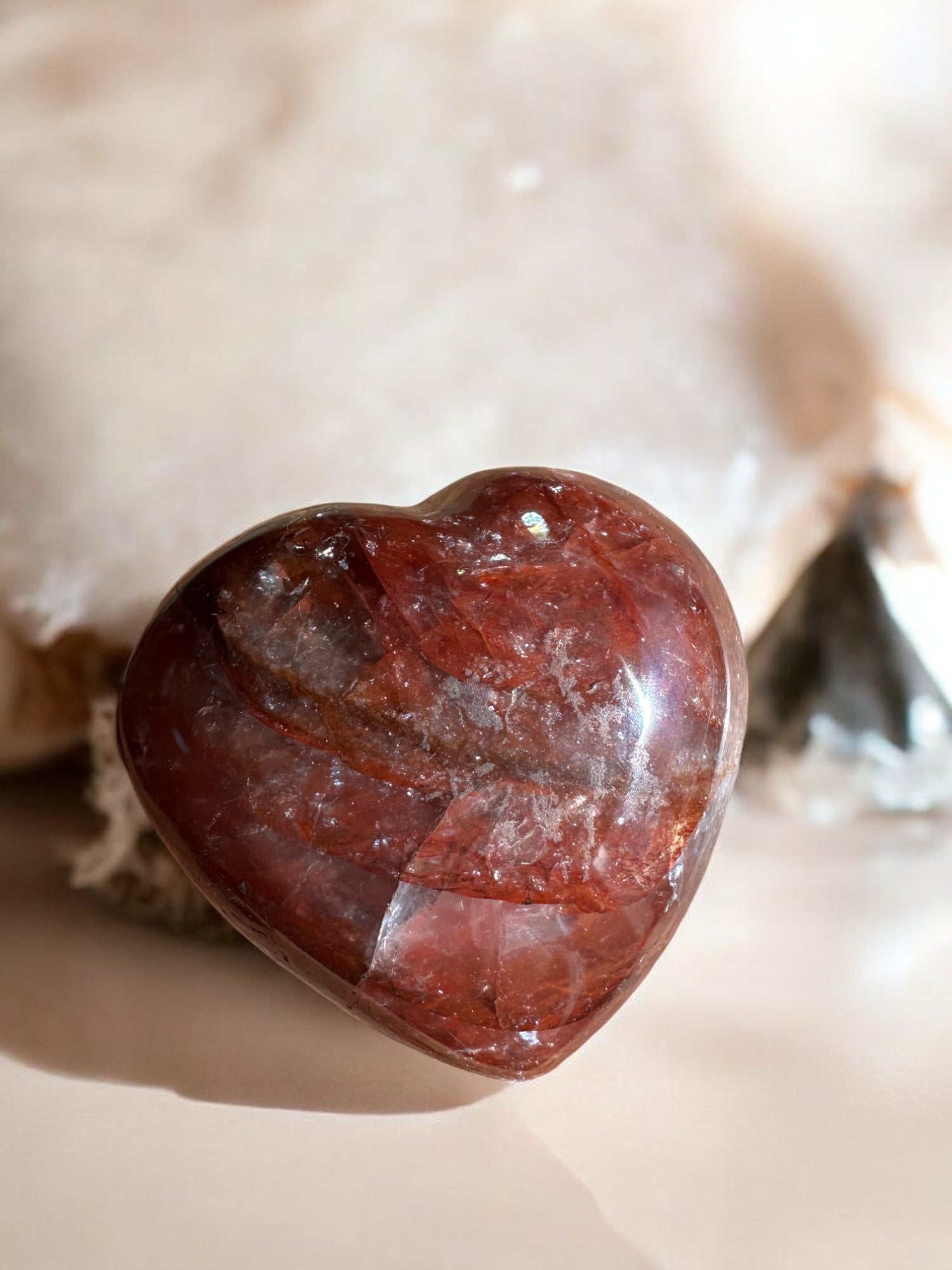 Fire quartz darker red crystal heart