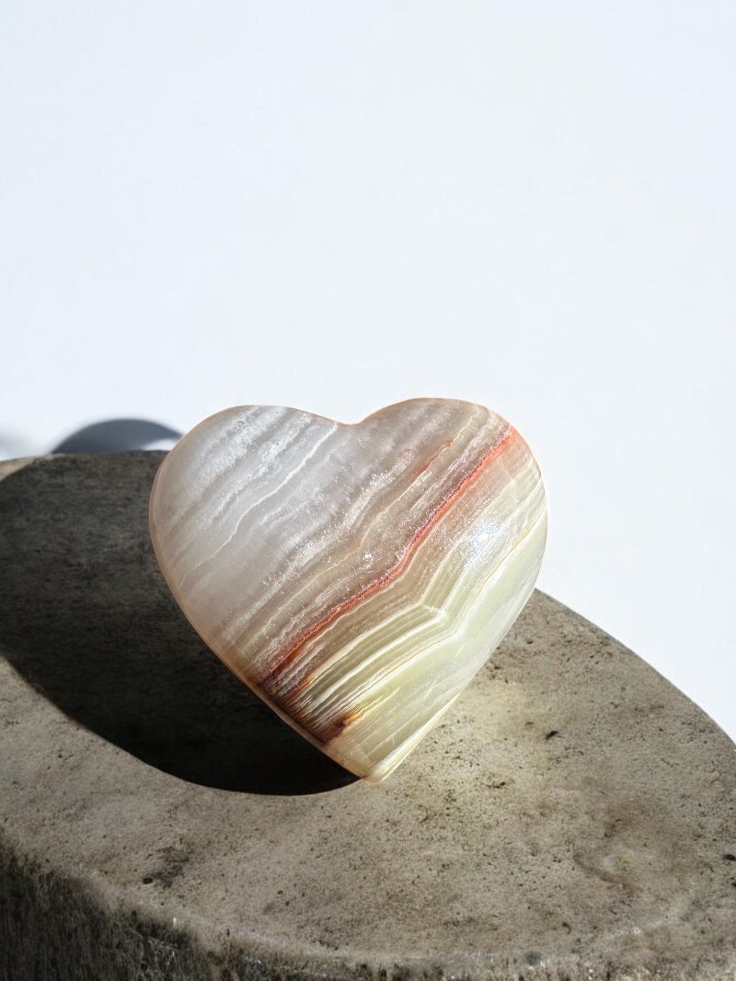 Green onyx crystal heart with stripes