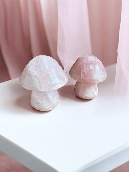 Rose quartz mushroom crystal figurines