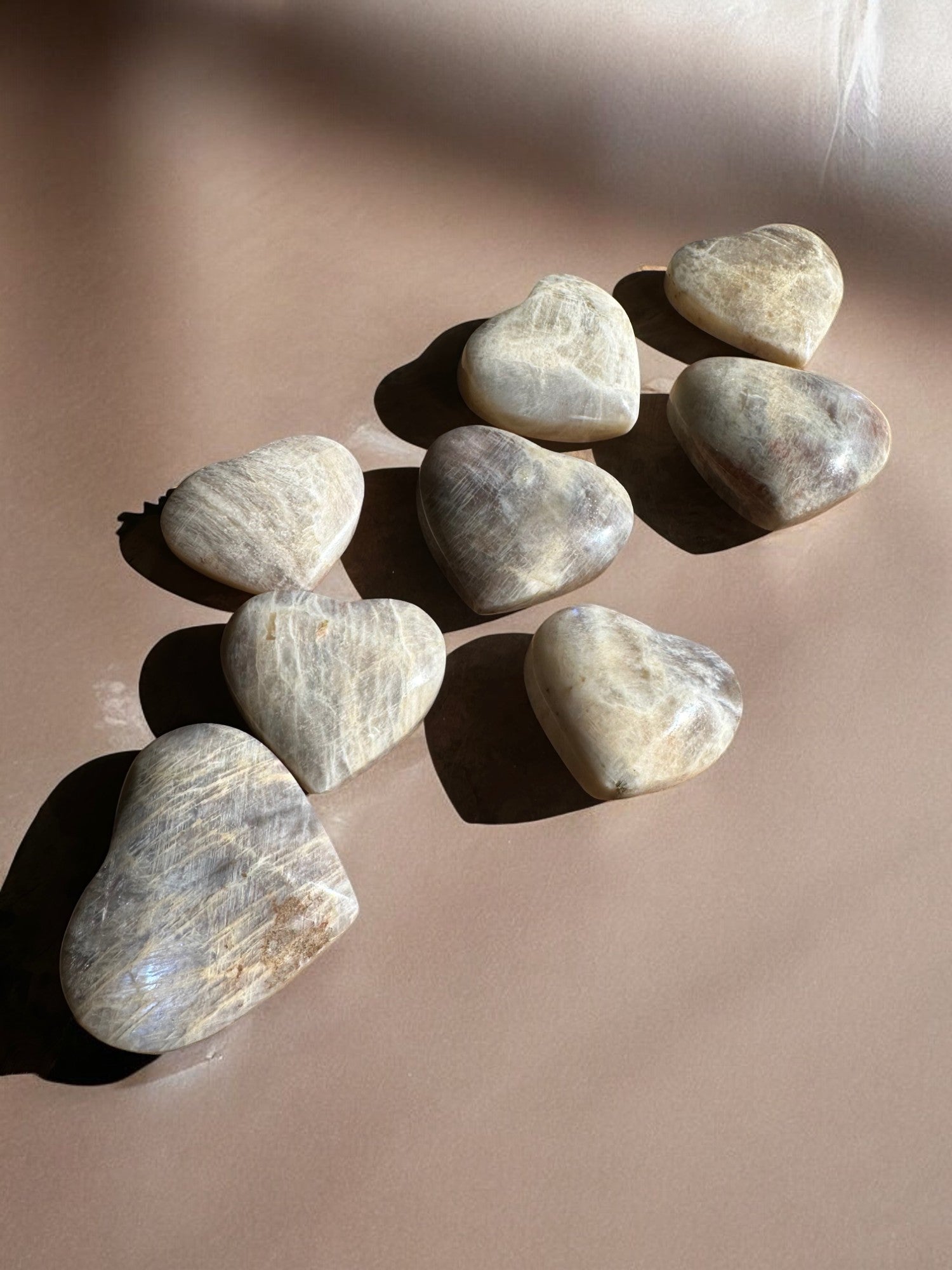 Sun stone in moonstone crystal hearts